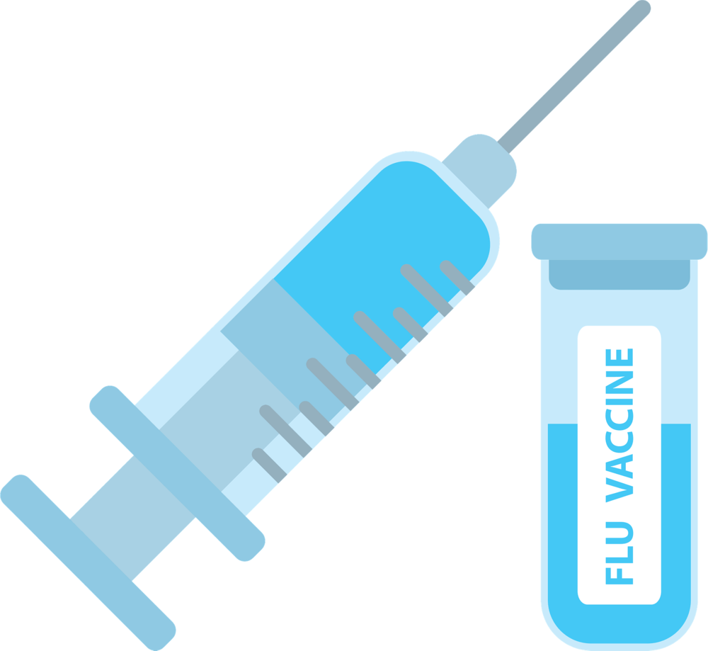 Clipart featuring a hypodermic needle and a vial of Flu Vaccine